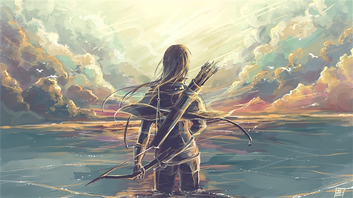 Archer in the Water at Sunset