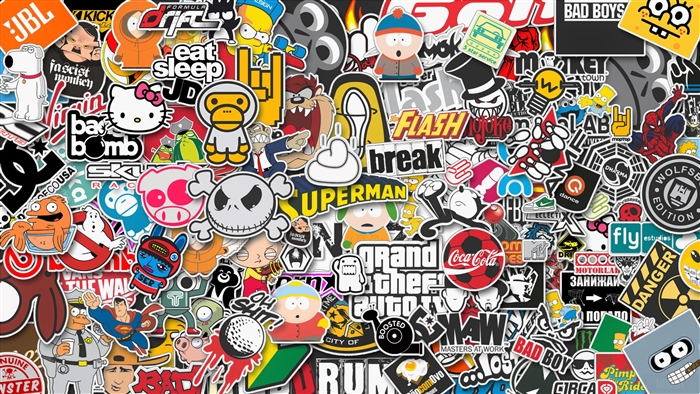 Sticker Collage with Various Characters and Brands 4K