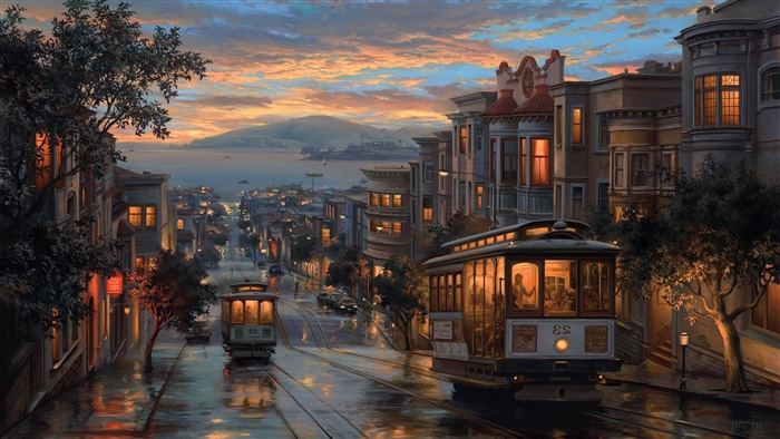 San Francisco Rainy Night Tram 4K