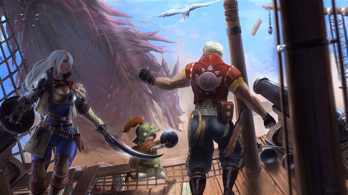 Fantasy Pirates on a Ship with a Dragon