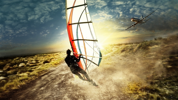 Windsurfer and Airplane Art 4K