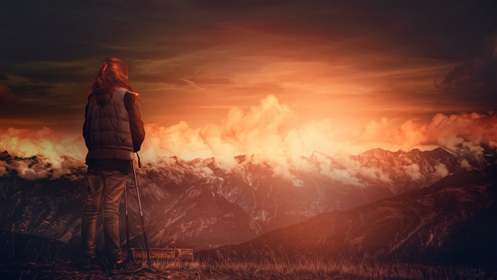 Artistic Woman in Mountains at Sunset 4K