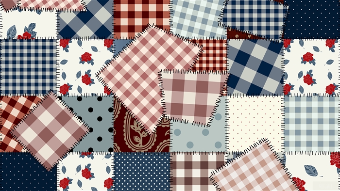 Patchwork Quilt with Floral and Gingham Patterns 4K