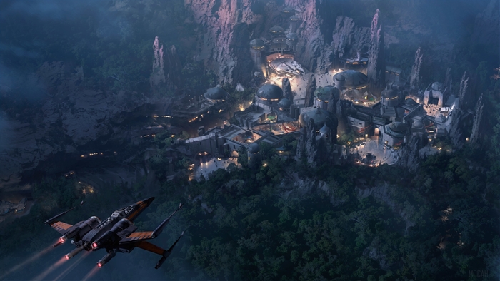 Star Wars: Galaxy's Edge at night concept art 4K