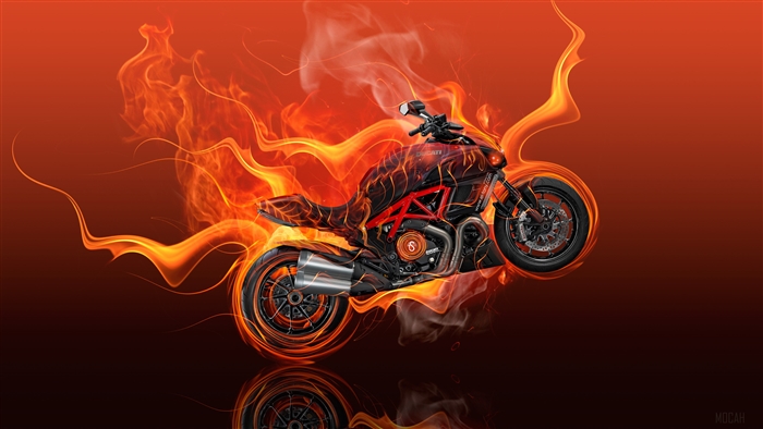 Ducati Diavel motorcycle engulfed in flames 4K