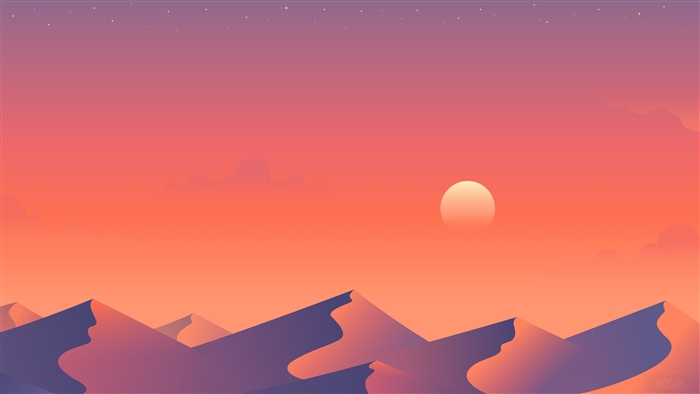 Minimalist Desert Sunset with Dunes and Sun 4K