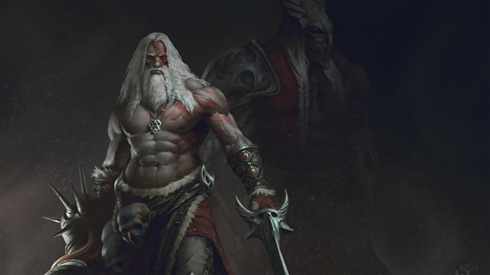 Old Warrior with White Beard and Sword