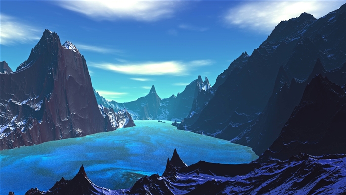 Blue Lake Between Jagged Mountains 4K