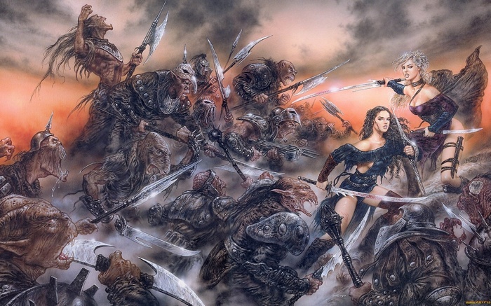Fantasy battle painting by Luis Royo