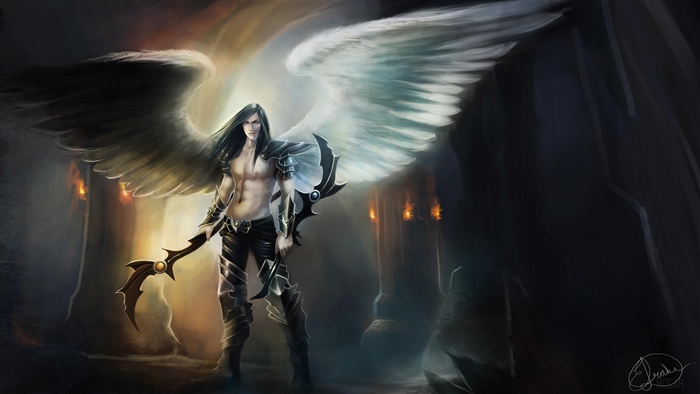 Angel Warrior with Scythe and Wings 4K