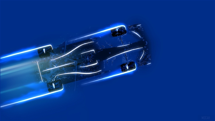 Formula 1 car with blue light trails 4K