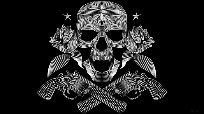 Skull with Guns and Roses 4K