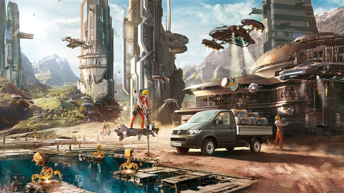 Futuristic City Construction with Robots and Flying Vehicles 4K