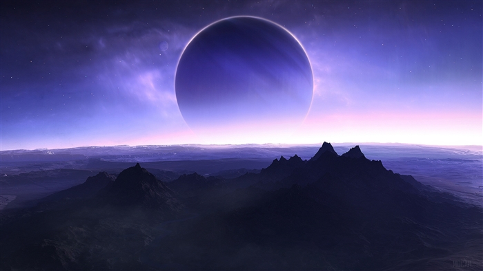 Alien Planet Landscape with Large Planet in Sky 4K
