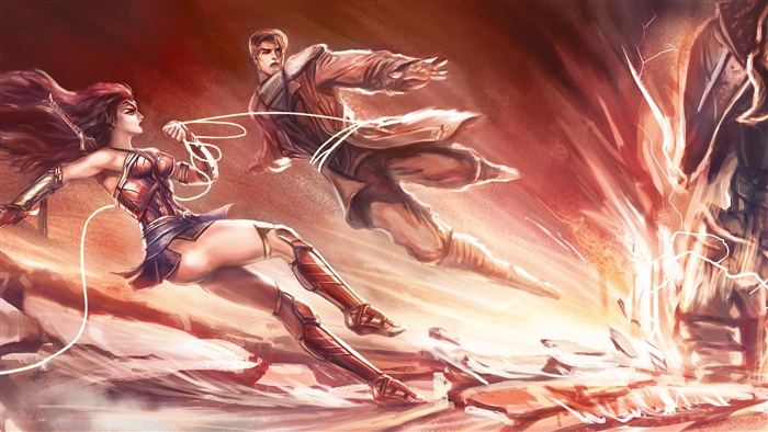 Wonder Woman and Obi-Wan Kenobi in battle 4K