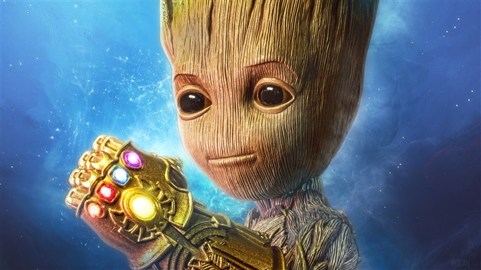 Baby Groot with Infinity Gauntlet 4K