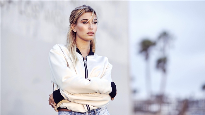 Hailey Baldwin in bomber jacket and jeans 4K