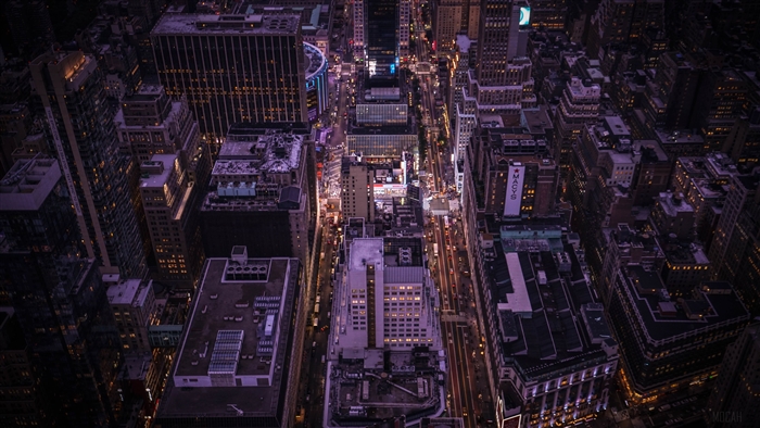 Aerial View of New York City Streets at Night 4K