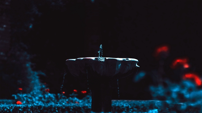 Fountain with water jet in dark 4K