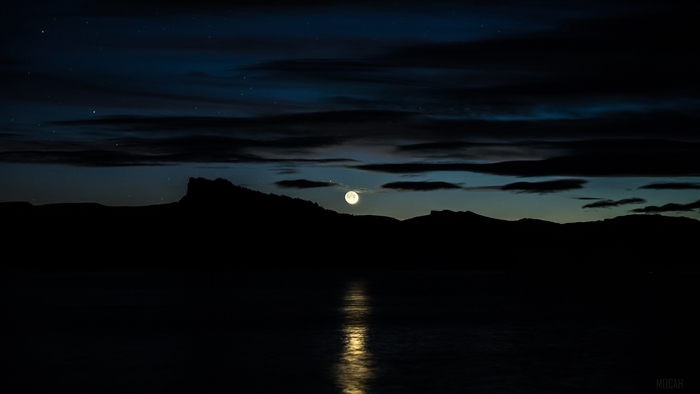 Moon over mountains and river 4K