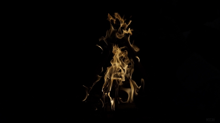 Fire flame with smoke on dark background 4K
