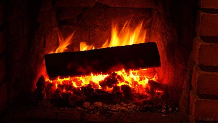 Fireplace with burning logs and embers 4K