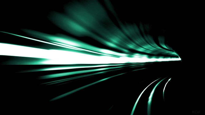 Abstract tunnel with teal light streaks