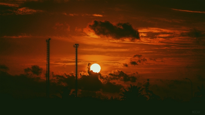 Sunset with towers and clouds 4K