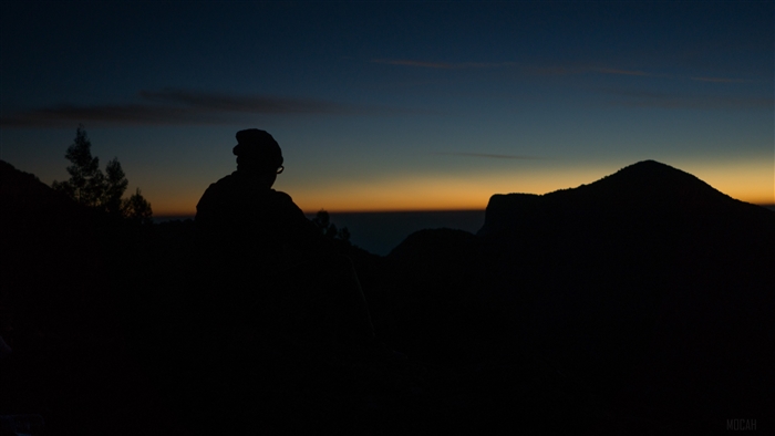 Man silhouette watching the horizon at sunrise 4K