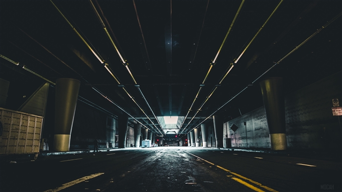 Underground parking structure with lights
