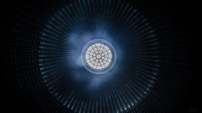 Circular ceiling with radiating lines and a central window