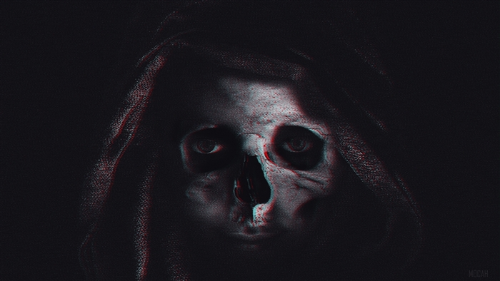 Glitch skull in a hood 4K