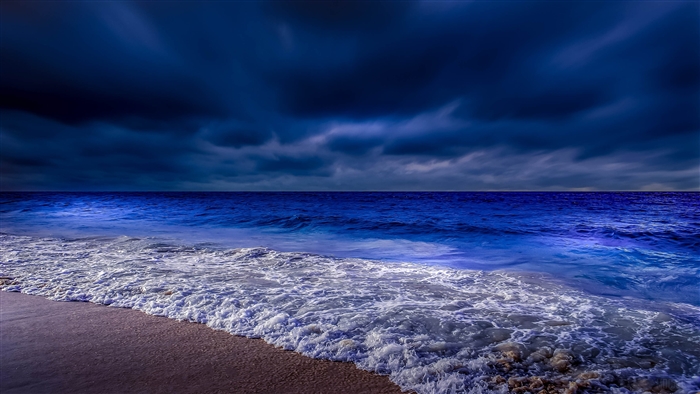 Sea Shore Waves At Night Time