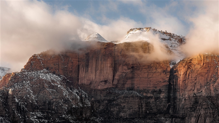 Zion National Park Mountains with Snow and Clouds 4K