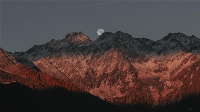 Full Moon Behind Mountains at Sunset 4K