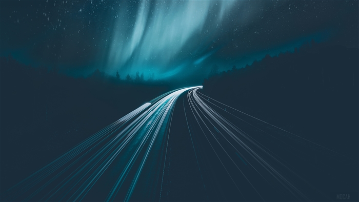 Aurora Borealis Over a Road at Night 4K