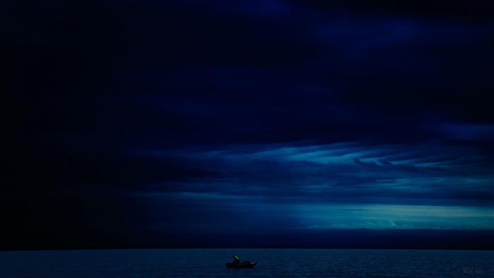 Boat in the Ocean at Dusk 4K
