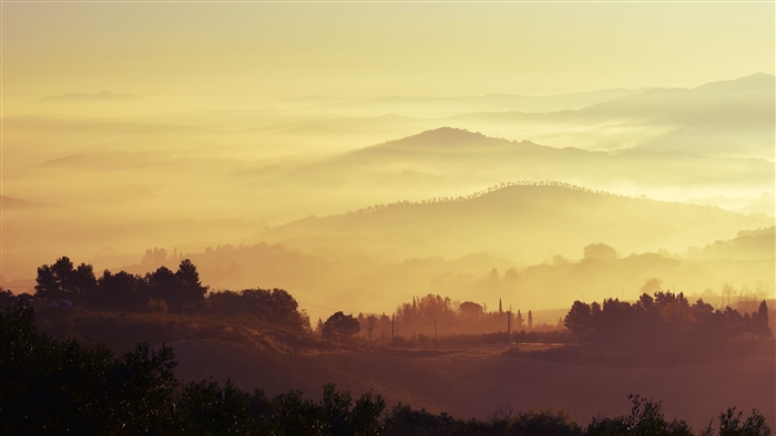 Misty Mountain Range Landscape at Sunrise 4K
