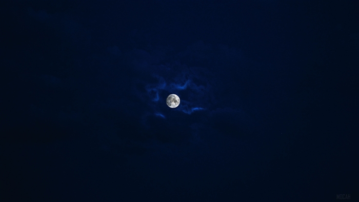 Full Moon in a Dark Blue Sky with Clouds 4K