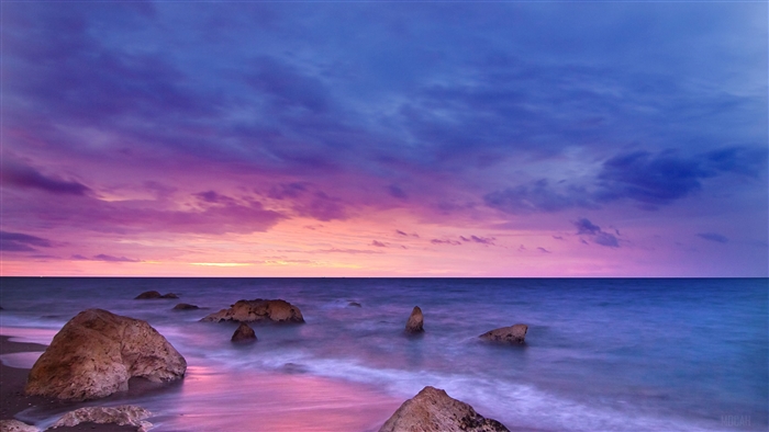 Sunset Ocean Water Rock Beach