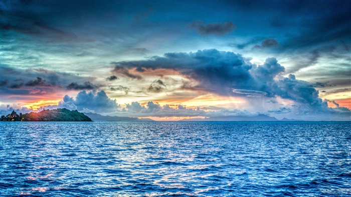 Sunset over the ocean near Bora Bora, French Polynesia