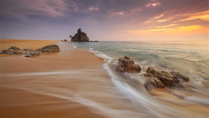 Sea Landscape with Rocks and Sunset Sky 4K