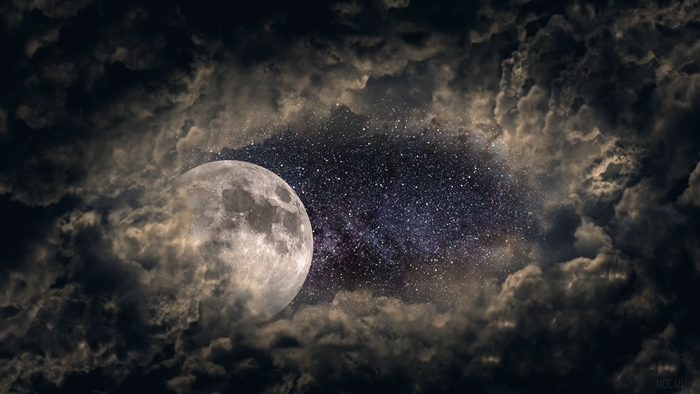 Moon and Stars Through Clouds 4K