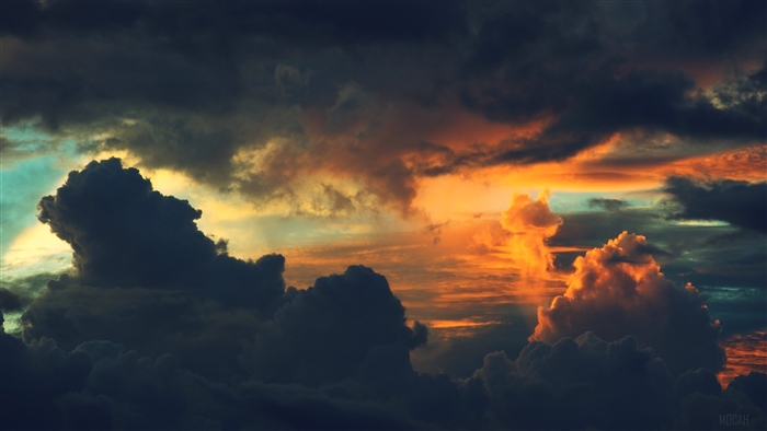 Dramatic sunset sky with dark and orange clouds 4K