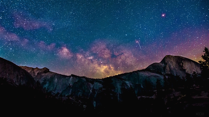 Milky Way Galaxy and Shooting Star over Mountains 4K
