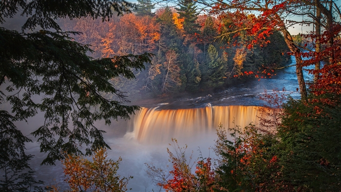 Autumn Waterfall in Forest 4K