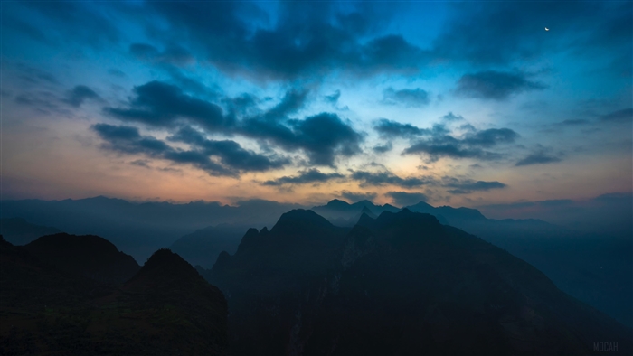 Mountains at Twilight with Crescent Moon 4K