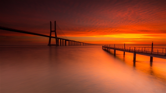 Vasco da Gama Bridge at Sunset 4K