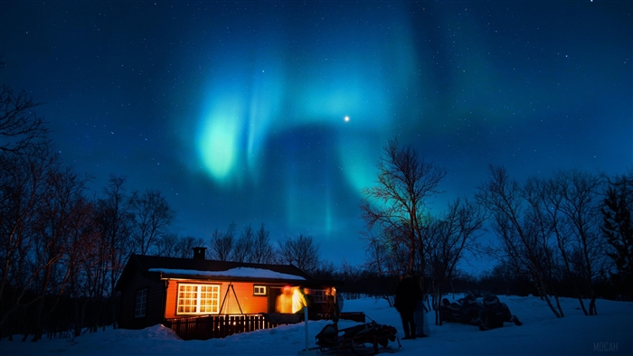 House Under Aurora Northern Lights