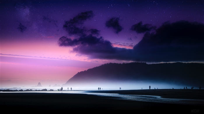 Dreamy Beach Sky with Stars and Fog